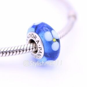 Authentic PANDORA Retired Blue Murano Glass Flowers Bead